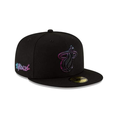 Black Miami Heat Hat - New Era NBA City Edition Alt 59FIFTY Fitted Caps USA5286701